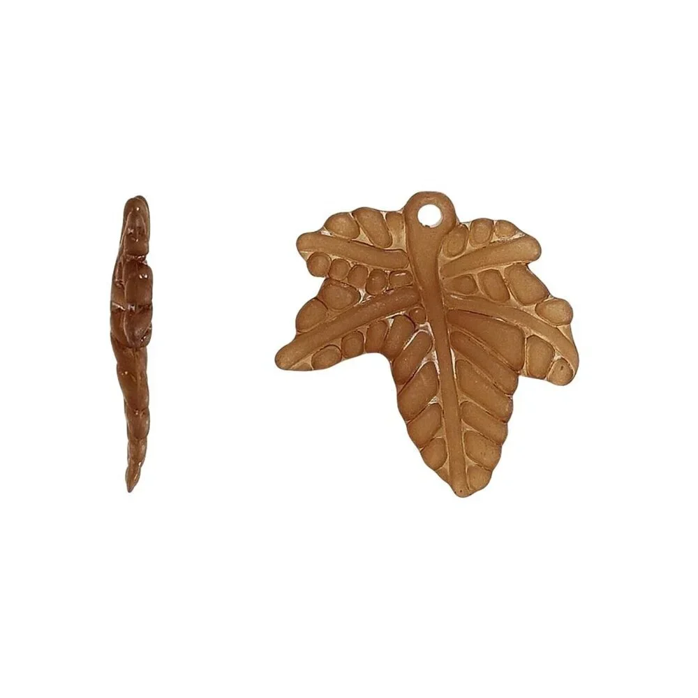 10 Brown Frosted Acrylic Textured Leaf Charms Small Pendants 20x20mm